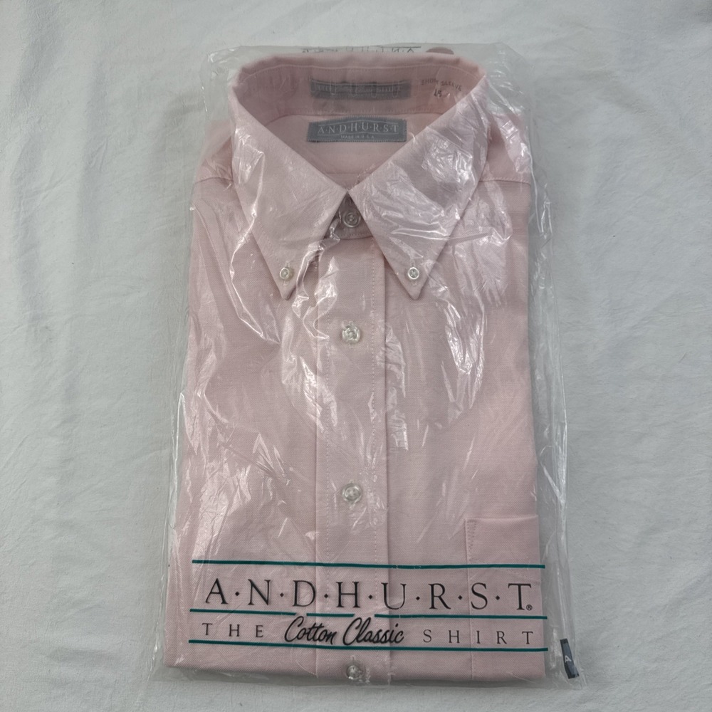 Andhurst Shirt Mens 15 Pink Cotton Classic Long Sleeve Button Down Dress NWT